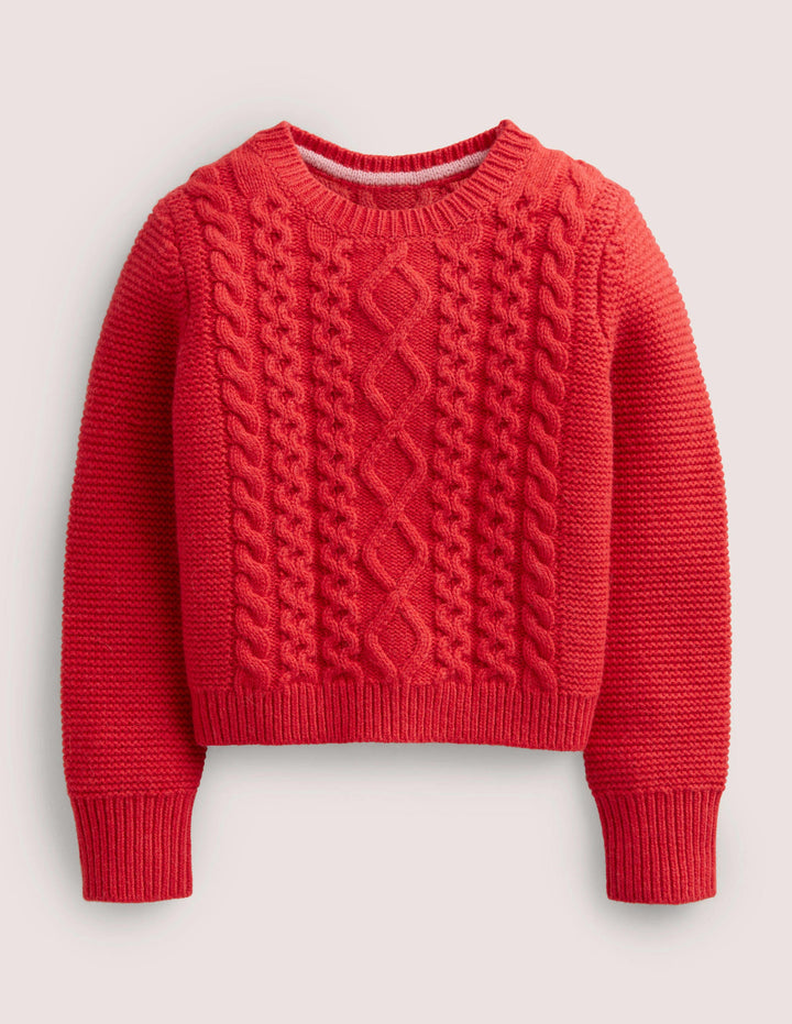 Cropped Cable Jumper-Rockabilly Red