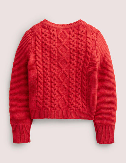 Cropped Cable Jumper-Rockabilly Red-2