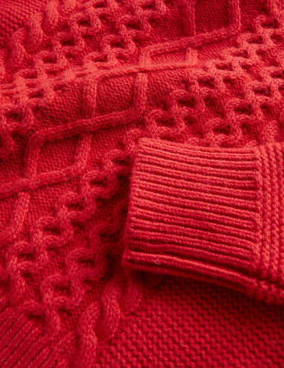 Cropped Cable Jumper-Rockabilly Red-3