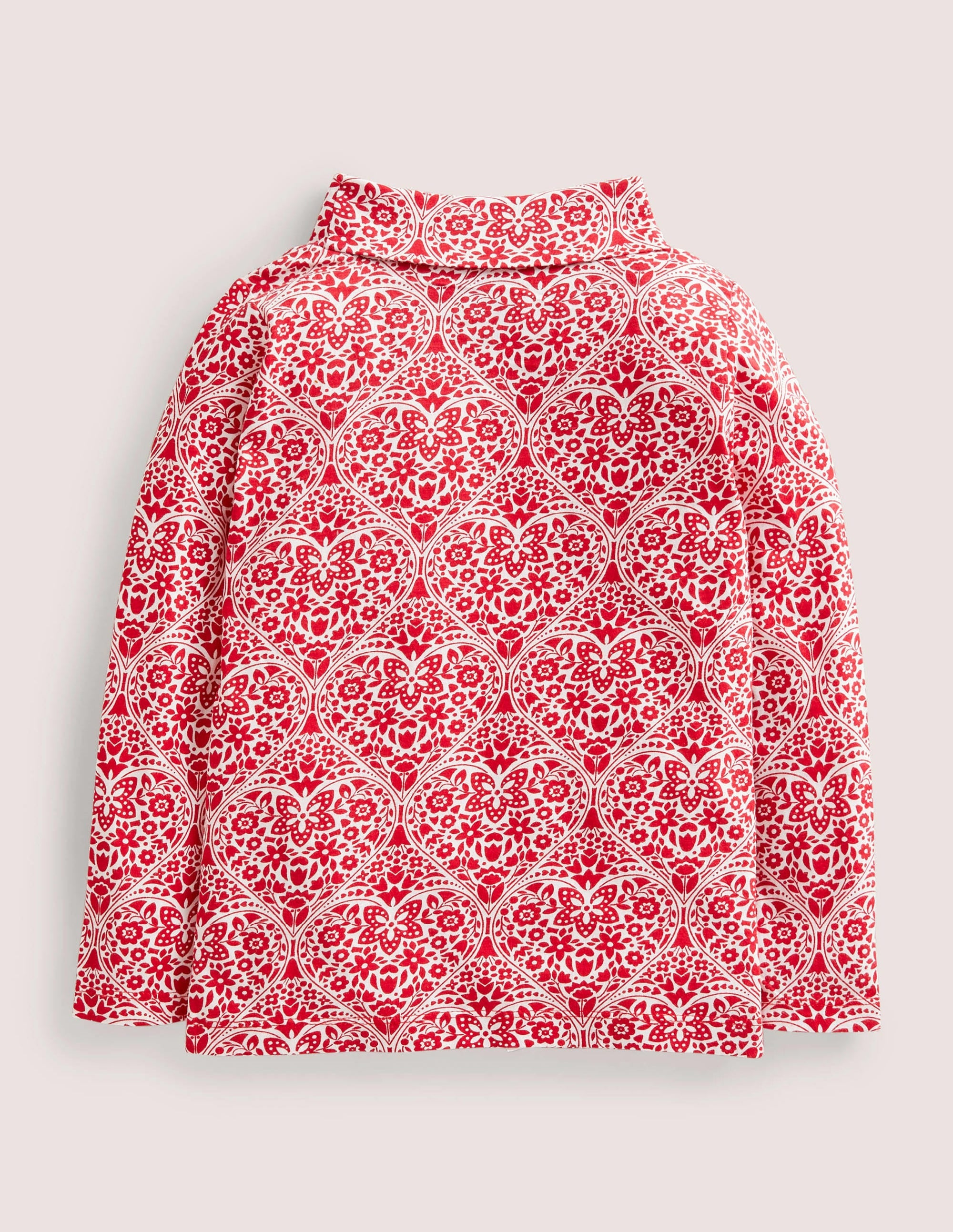 Roll Neck Supersoft T-shirt-Rockabilly Red Folk Hearts - Image 2