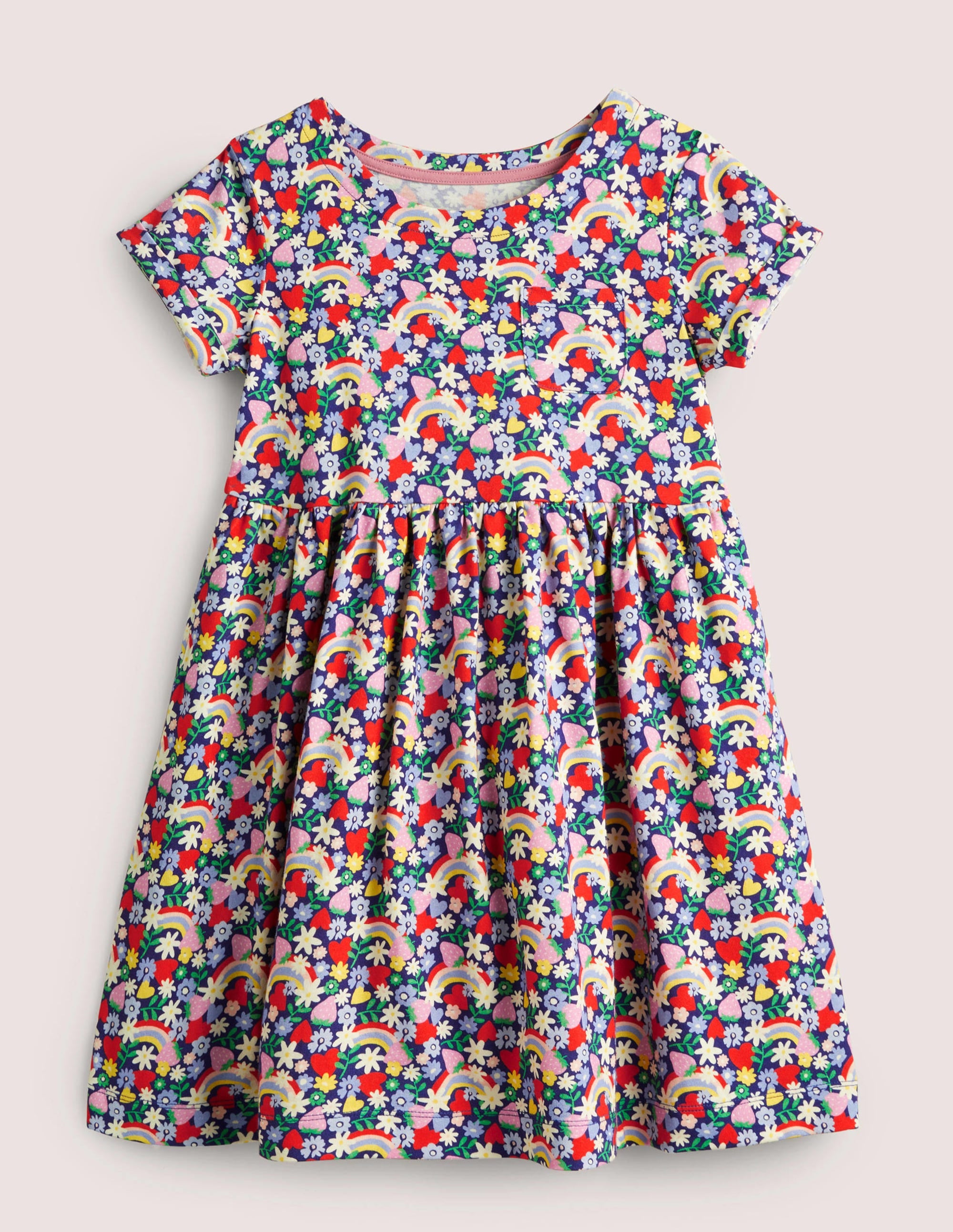 Short Sleeve Fun Jersey Dress-Multi Rainbow Ditsy - Image 1