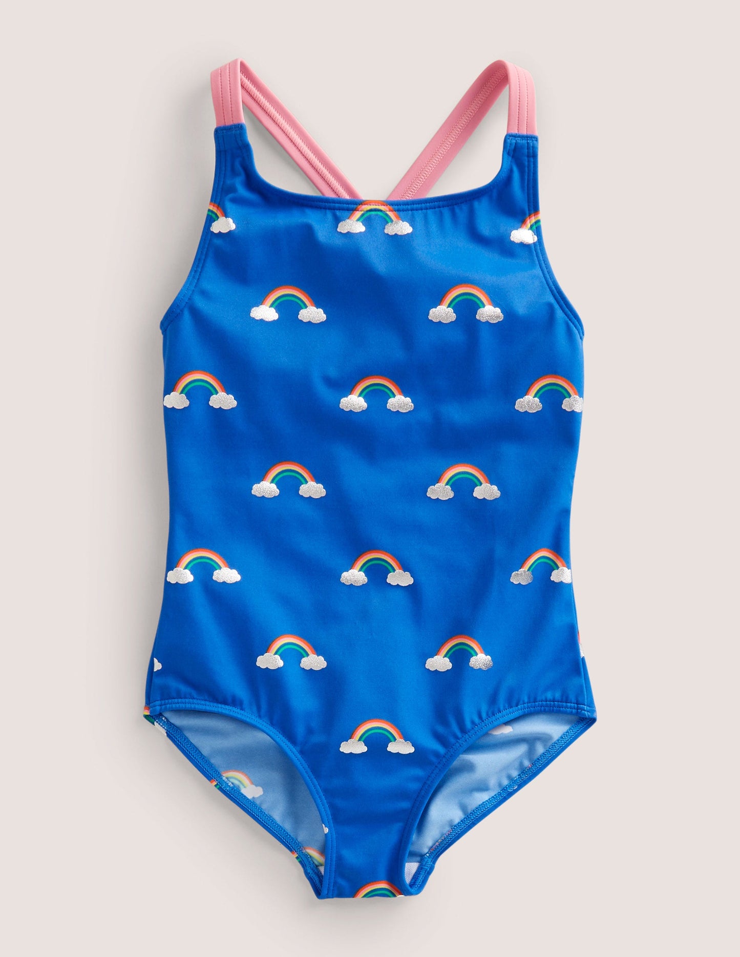 Cross-back Printed Swimsuit-Cabana Blue Rainbow Clouds