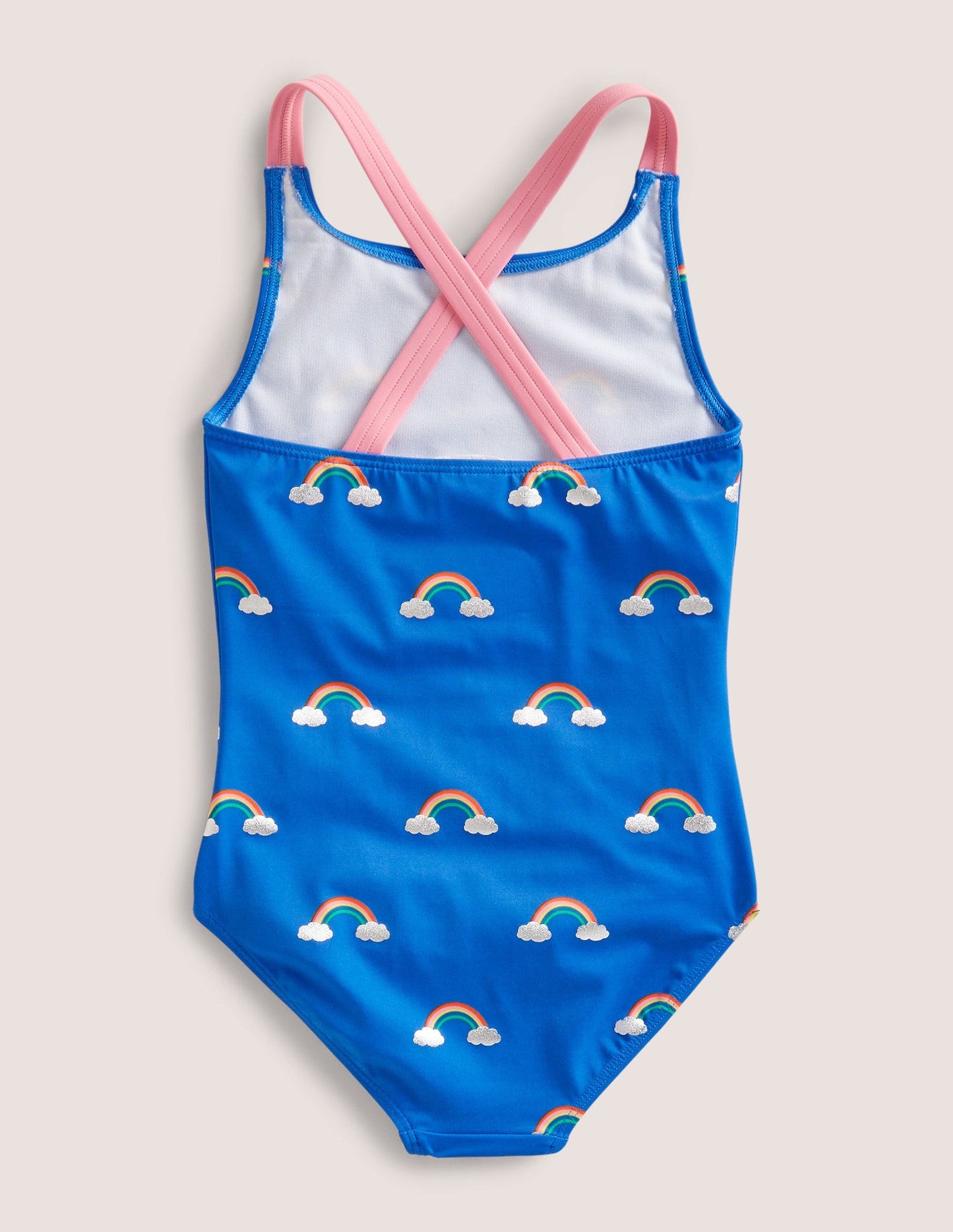 Cross-back Printed Swimsuit-Cabana Blue Rainbow Clouds
