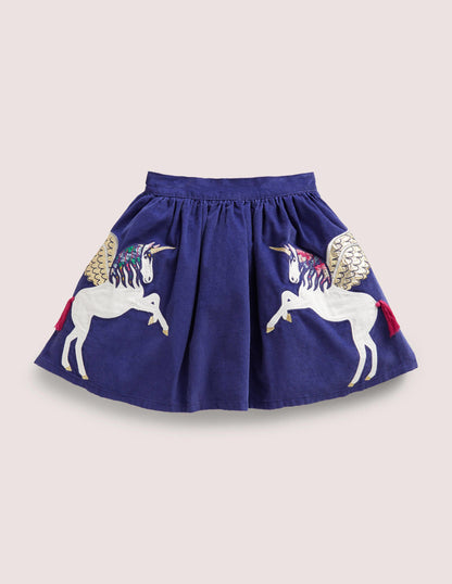 Cord Appliqué Skirt-Starboard Blue Unicorns-1