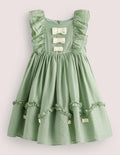 Green Organza Bow Party Dress-Csarite Green Gold Bows