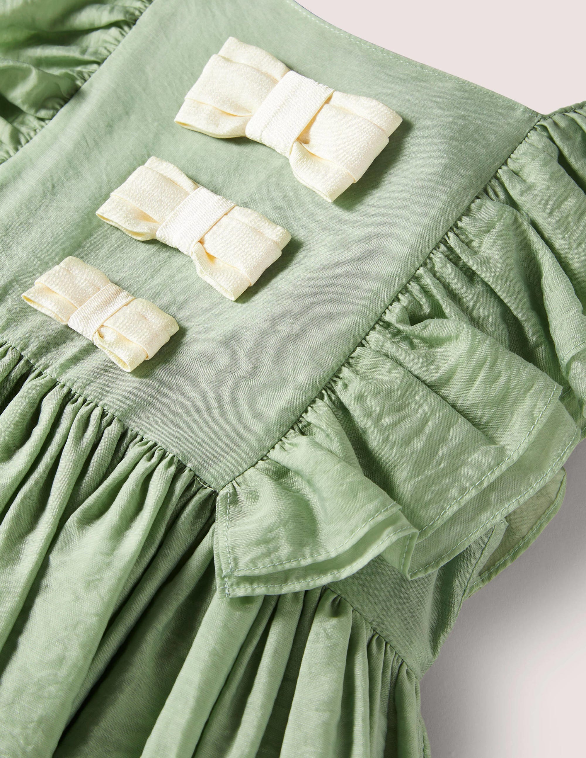 Green Organza Bow Party Dress-Csarite Green Gold Bows - Image 3