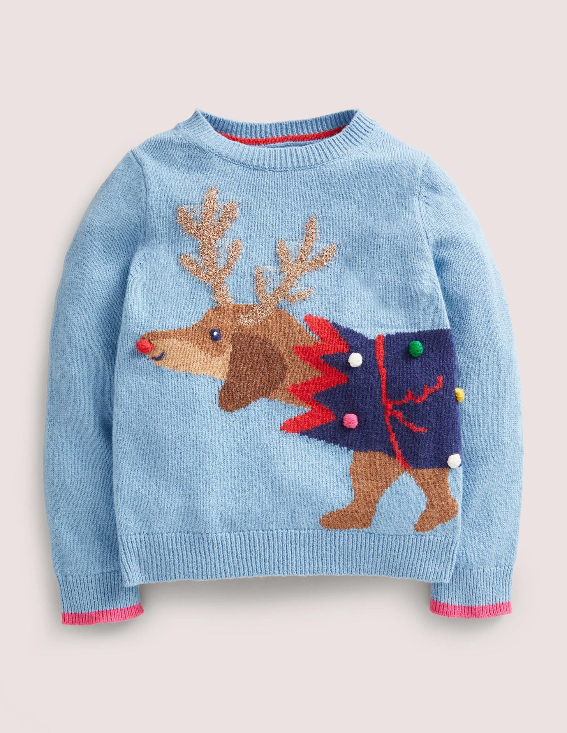 Blue Festive Dog Print Christmas Jumper-Dusty Blue Dog Cracker-1