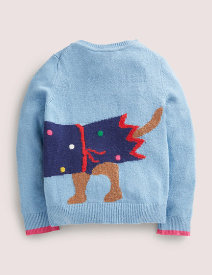 Blue Festive Dog Print Christmas Jumper-Dusty Blue Dog Cracker-2