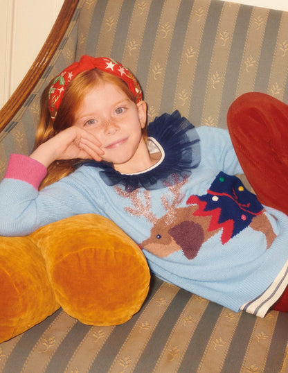 Blue Festive Dog Print Christmas Jumper-Dusty Blue Dog Cracker-5