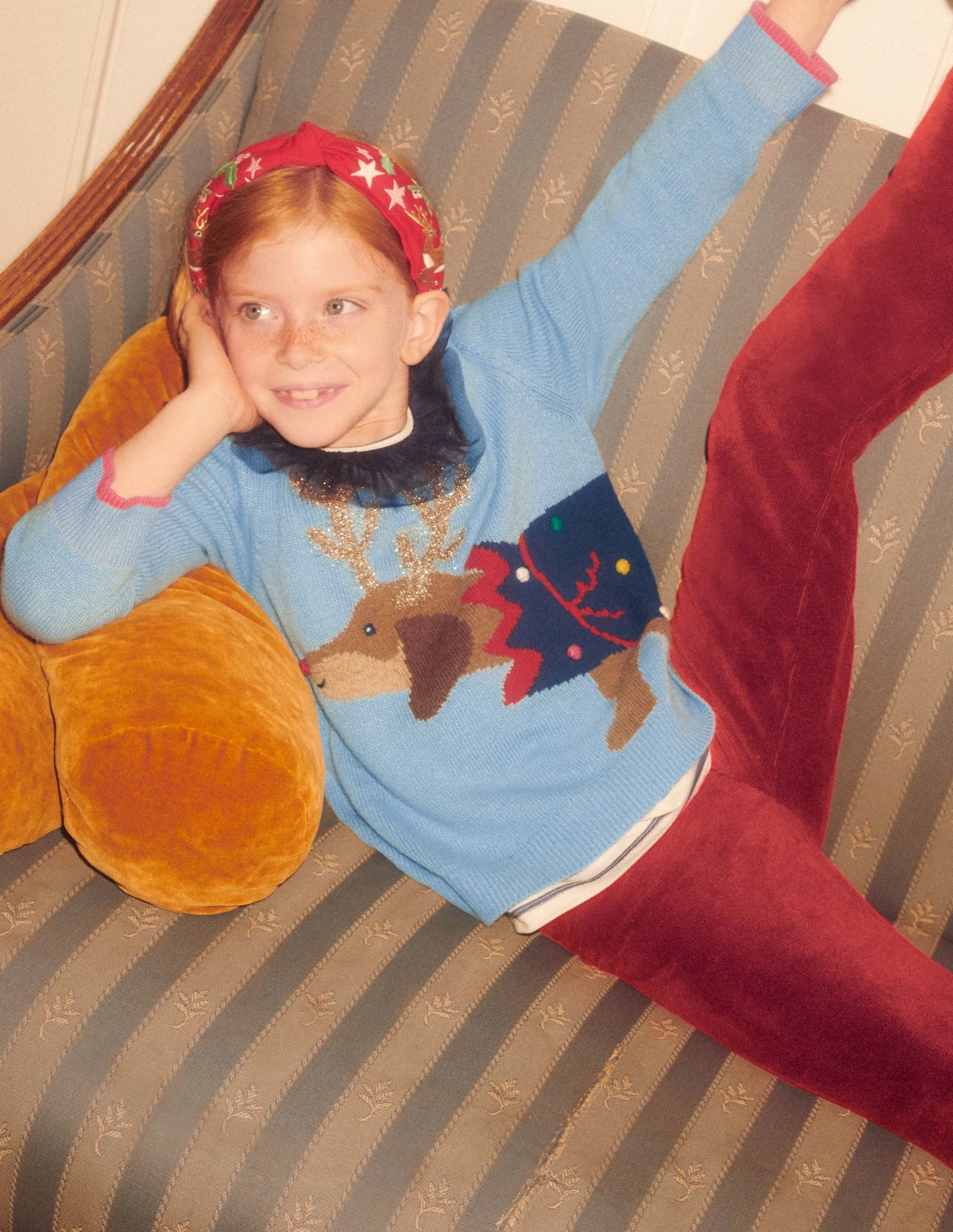 Blue Festive Dog Print Christmas Jumper-Dusty Blue Dog Cracker-6