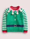 Green Stripe Elf Pompom Christmas Jumper-Green Pepper Elf
