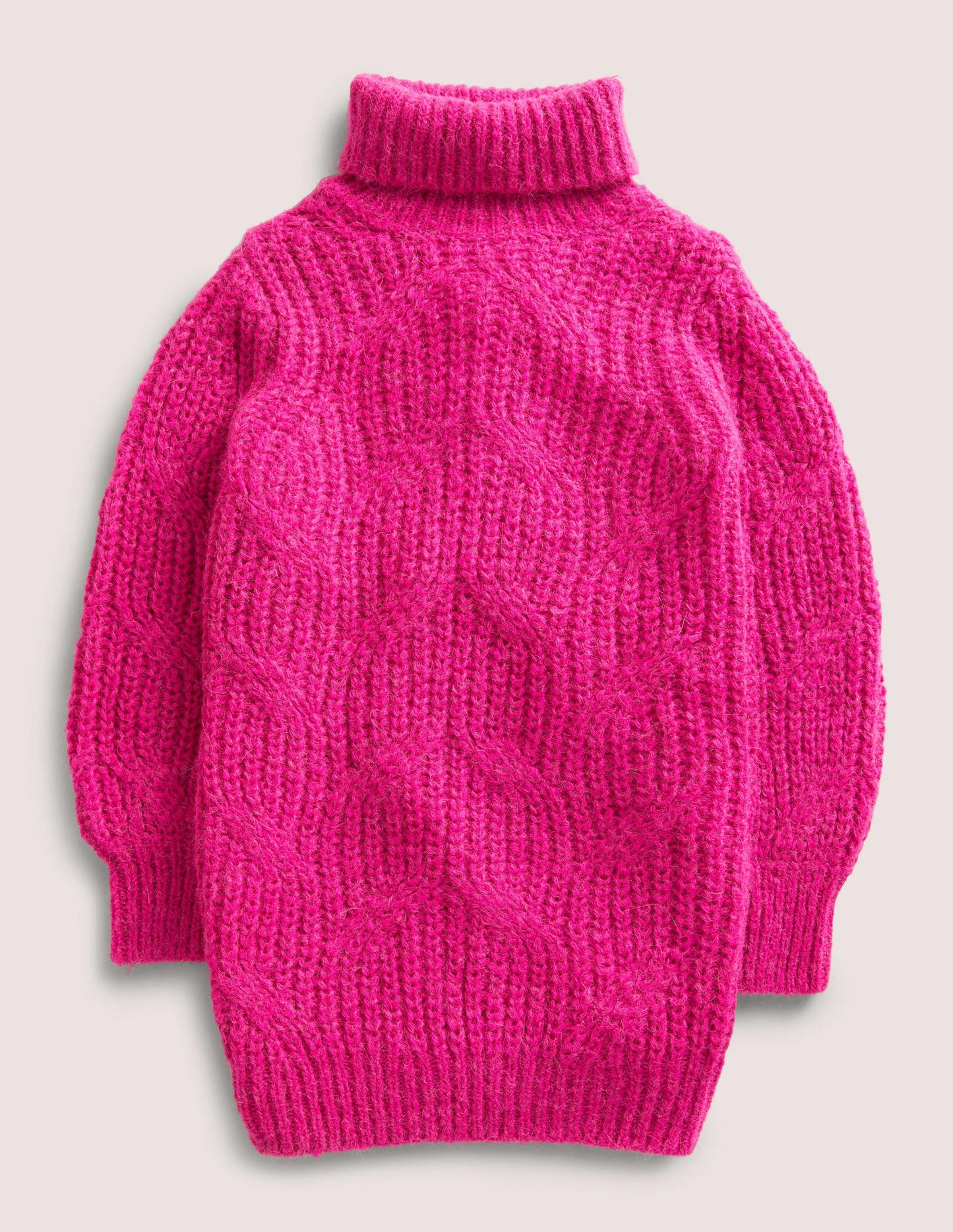 Chunky Cable Roll Neck Dress-Shocking Pink