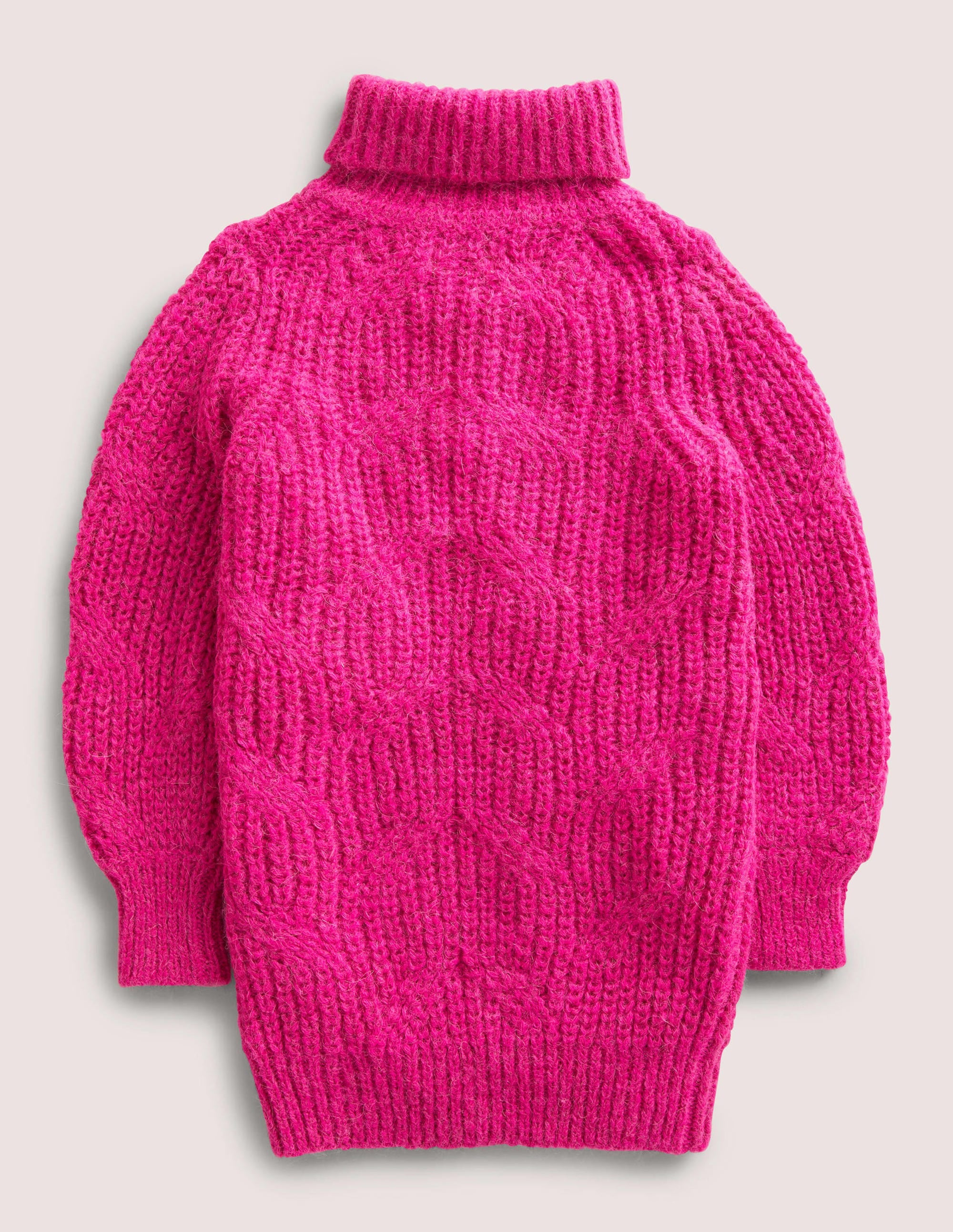 Chunky Cable Roll Neck Dress-Shocking Pink - Image 2