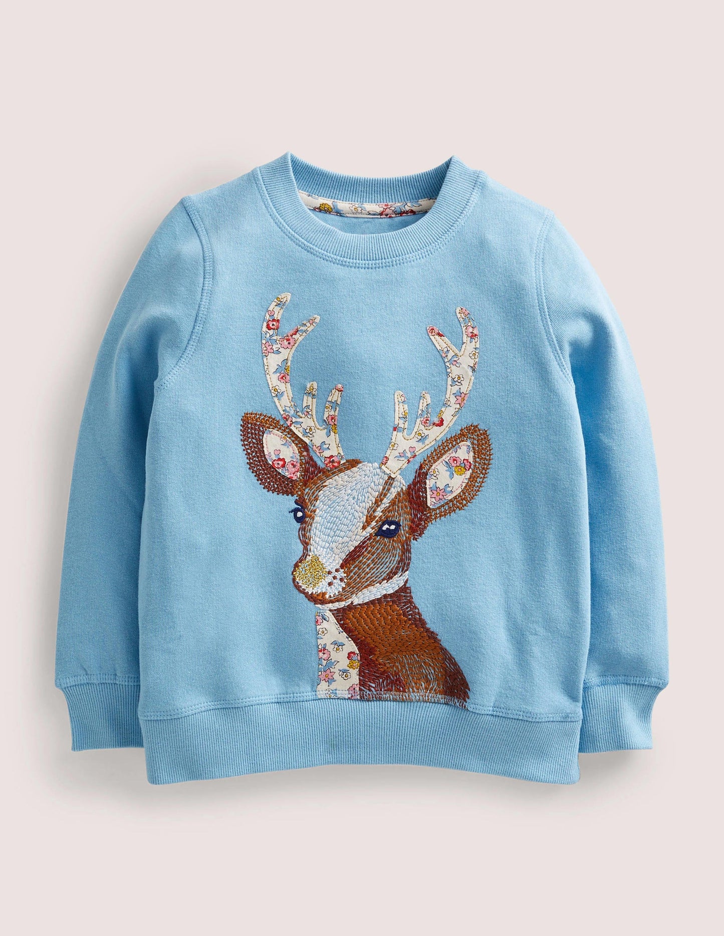 Blue Reindeer Embroidered Sweatshirt-Dusty Blue Reindeer