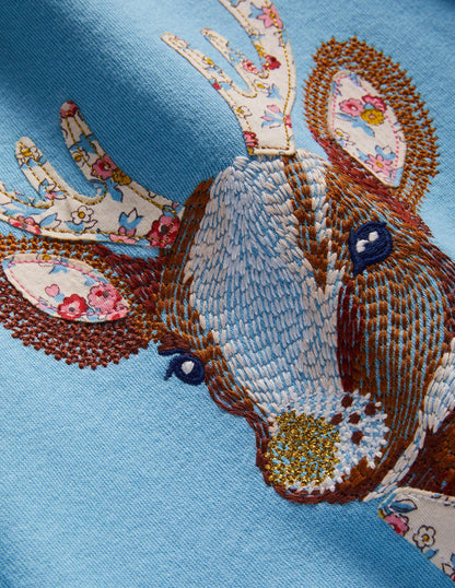 Blue Reindeer Embroidered Sweatshirt-Dusty Blue Reindeer-3