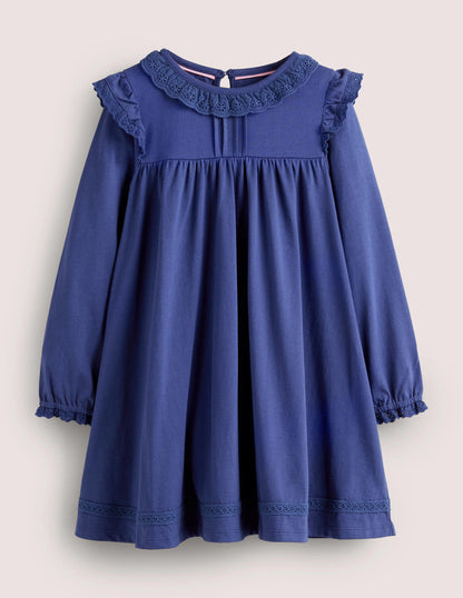 Broderie Frill Dress-Starboard Blue-1