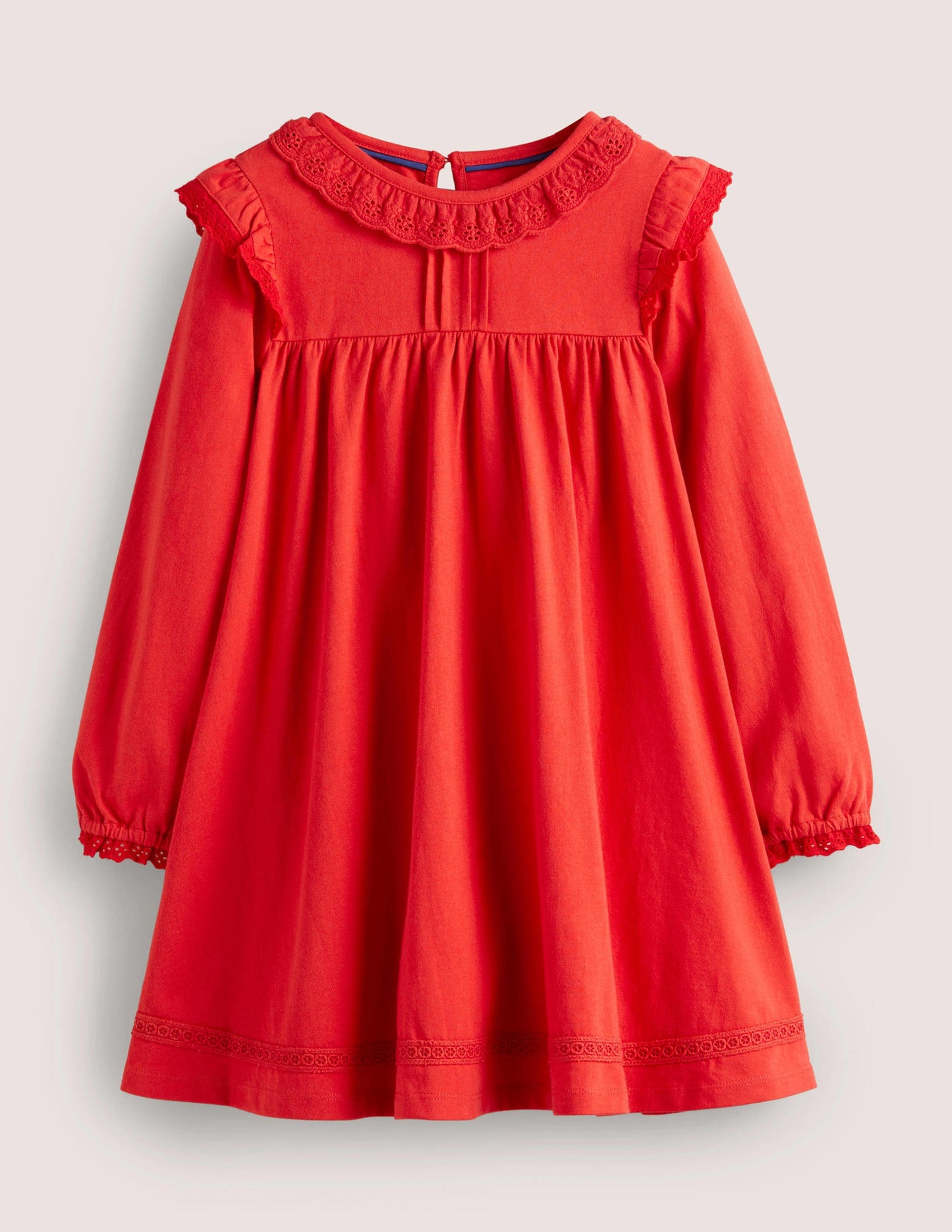 Broderie Frill Dress-Rockabilly Red