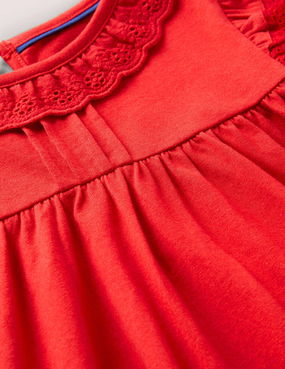 Broderie Frill Dress-Rockabilly Red-3