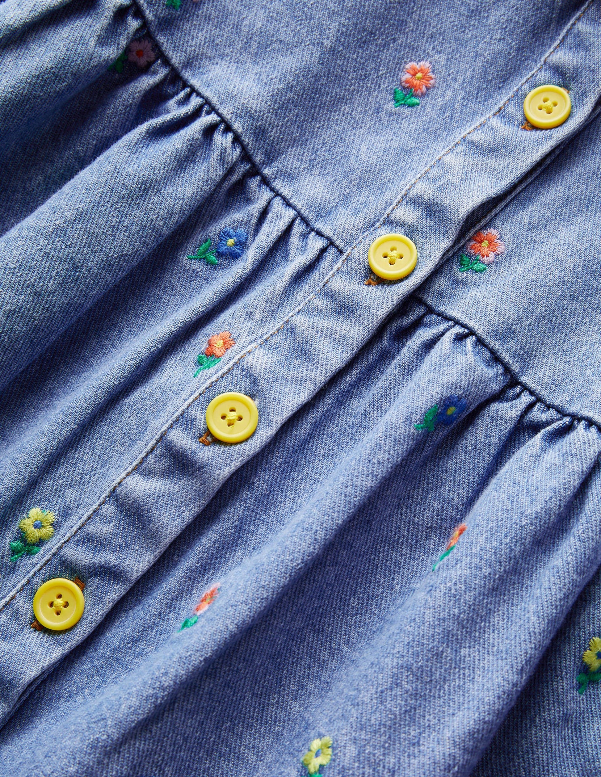 Long Sleeve Denim Dress-Mid Vintage Denim Flowers-3