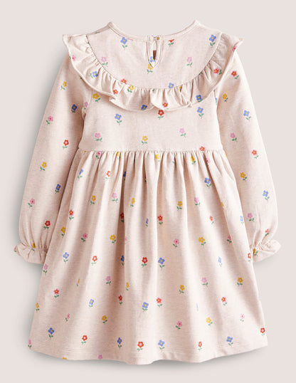Jersey Yoke Dress-Oatmeal Marl Little Flowers-2