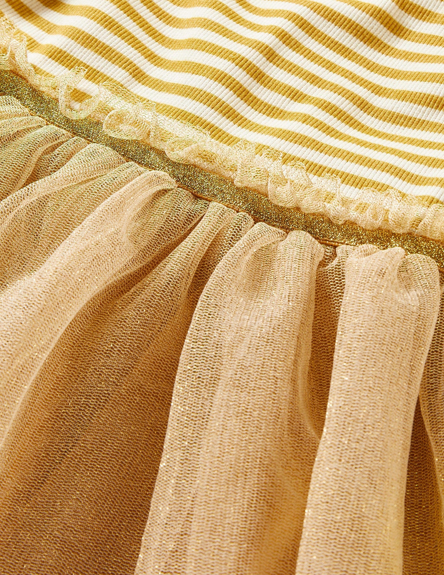 Jersey Tulle Mix Dress-Gold