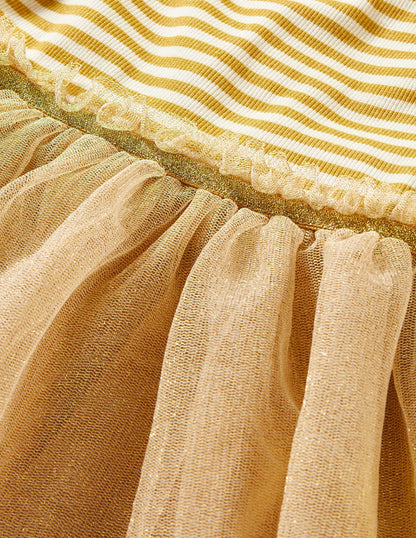 Jersey Tulle Mix Dress-Gold-3