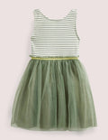 Jersey Tulle Mix Dress-Army