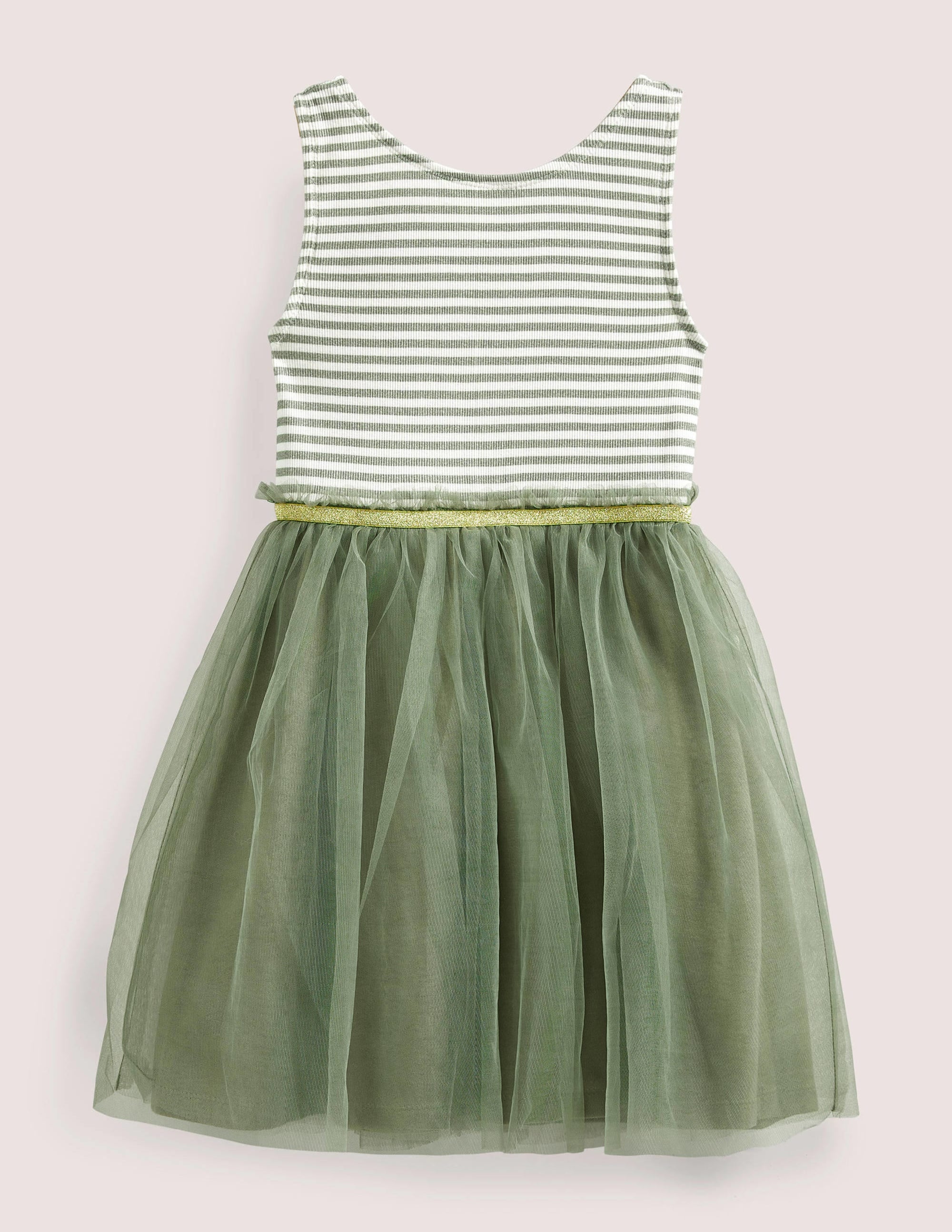 Jersey Tulle Mix Dress-Army - Image 1