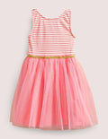 Jersey Tulle Mix Dress-Light Rose