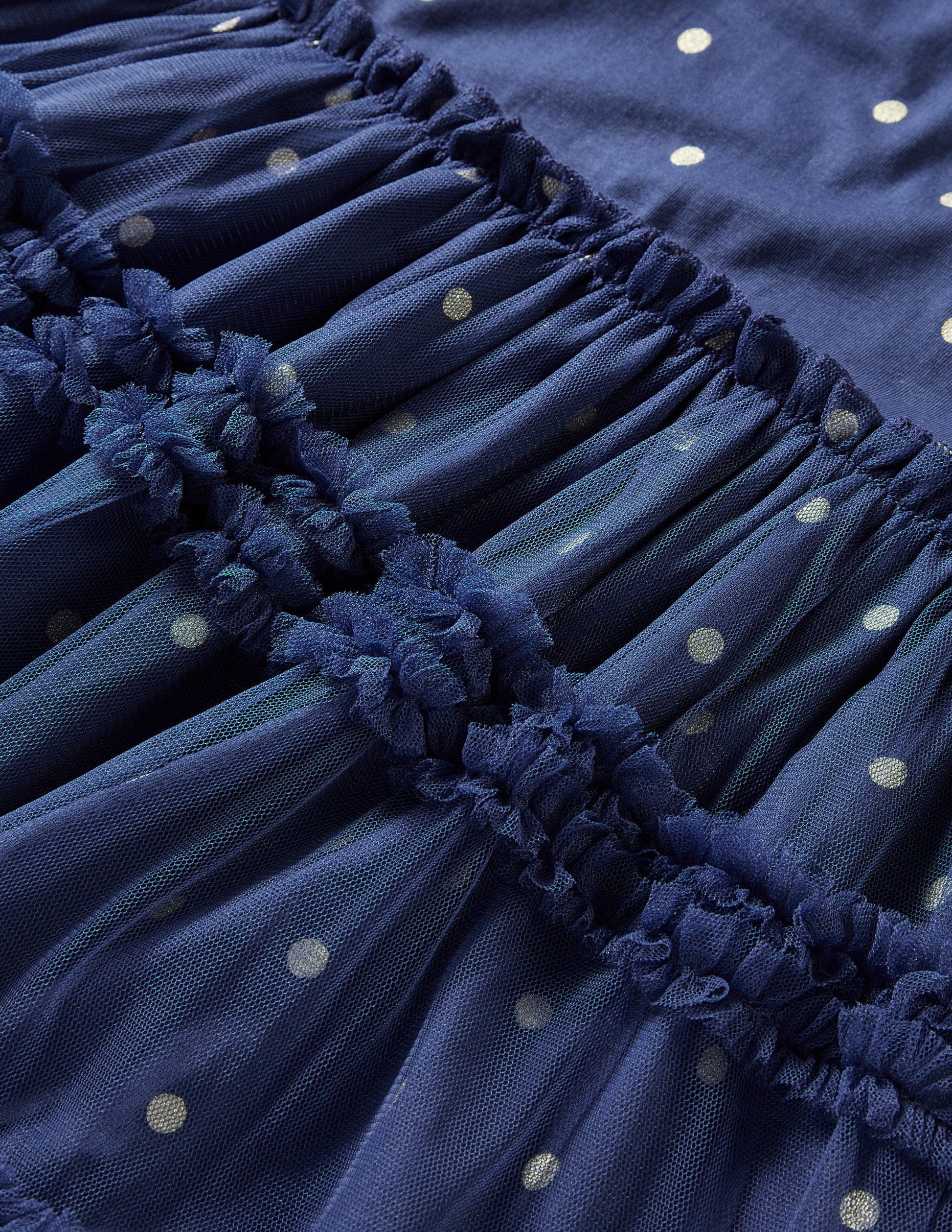Long Sleeve Jersey Tulle Dress-Starboard Blue/Gold Spot-3