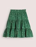 Three Tiered Midi Skirt-Trekking Green/Gold Spot