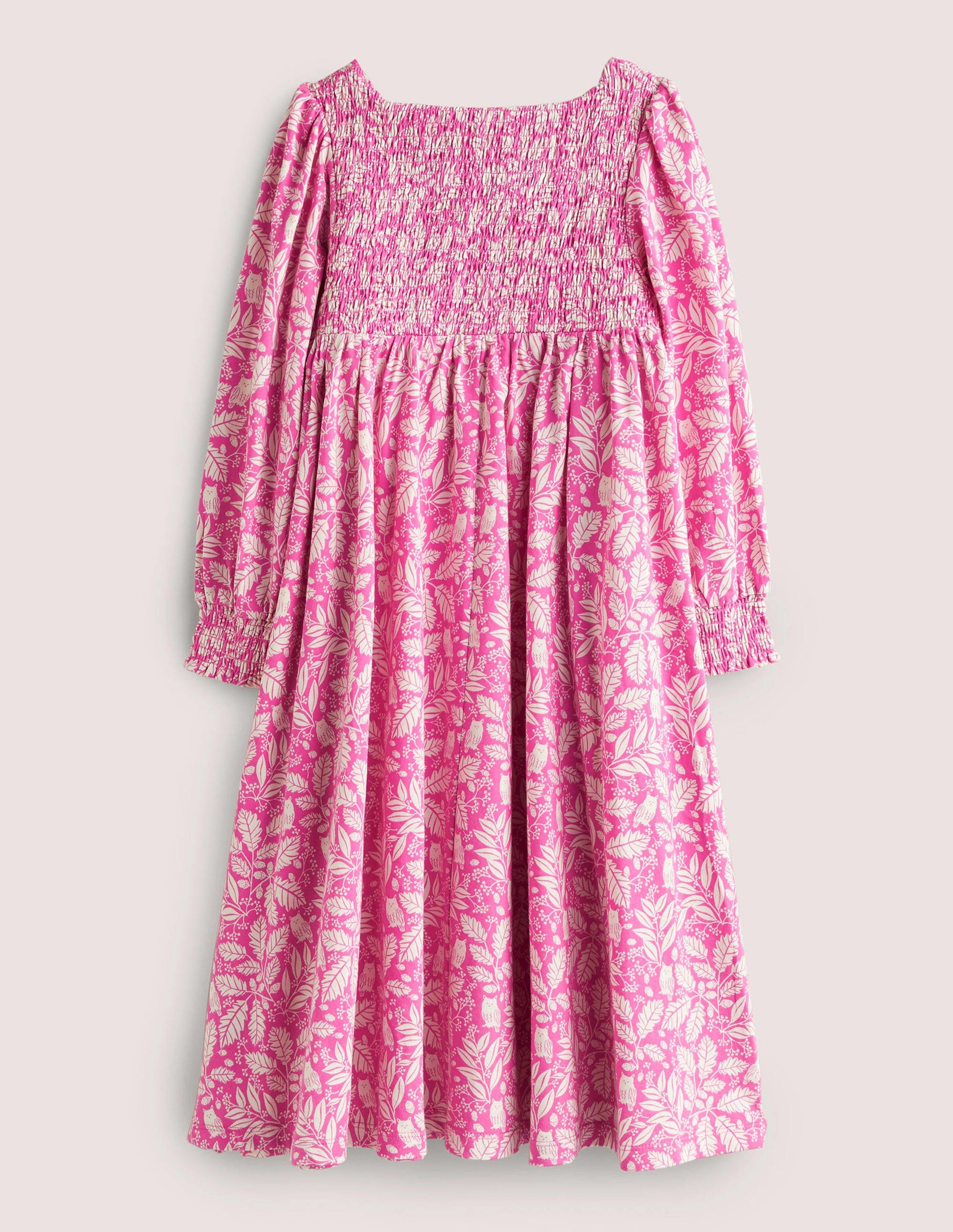 Smocked Bodice Trapeze Dress-Tickled Pink Owl Toile-2