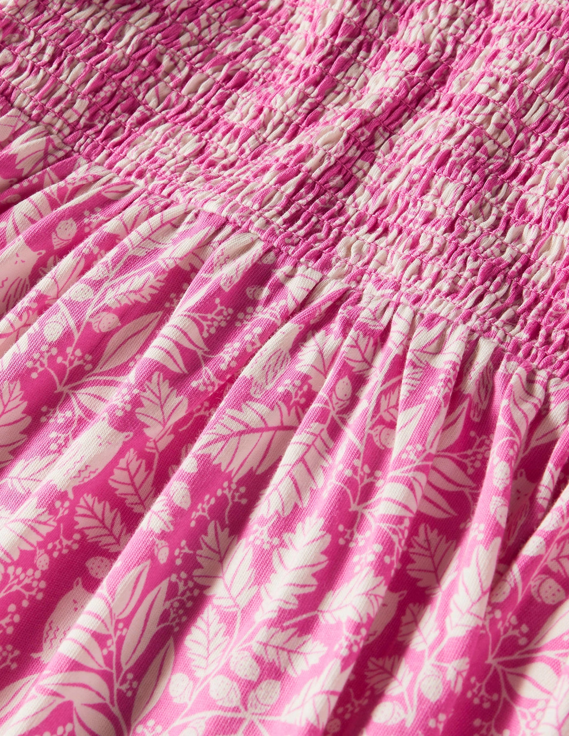 Smocked Bodice Trapeze Dress-Tickled Pink Owl Toile-3