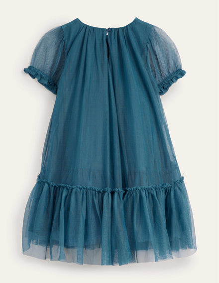 A line Flutter Flower Dress-Baltic Blue