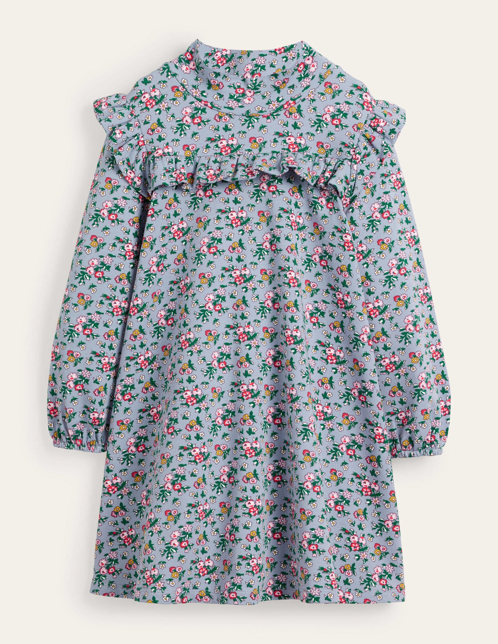 Roll Neck Midi Dress-Dusty Blue Flower Bouquet - Image 1
