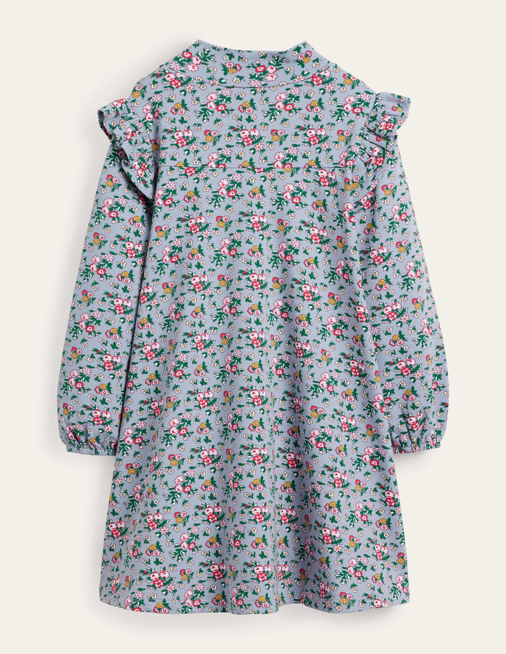 Roll Neck Midi Dress-Dusty Blue Flower Bouquet-2