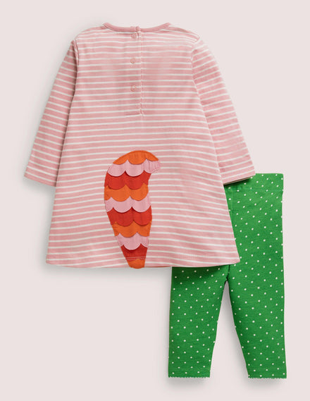 Appliqué Dress and Legging Set-Boto Pink/Ivory Squirrel
