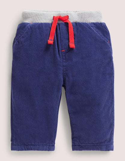 Blue Draw String Jersey-lined Corduroy Trousers-Starboard Blue-1
