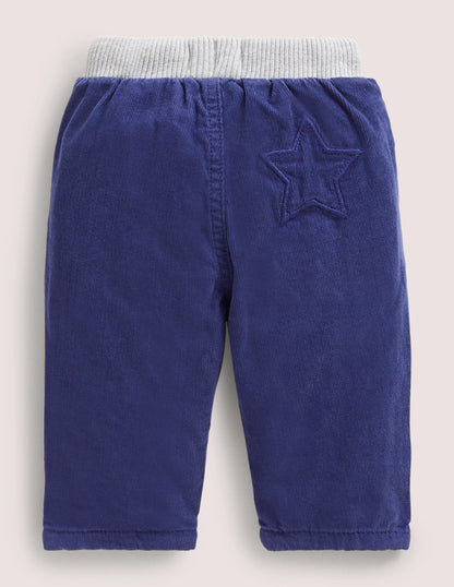 Blue Draw String Jersey-lined Corduroy Trousers-Starboard Blue-2