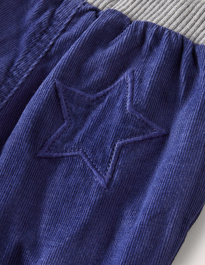 Blue Draw String Jersey-lined Corduroy Trousers-Starboard Blue-3