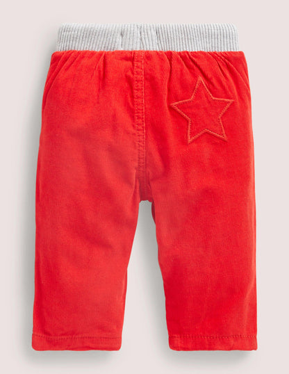 Jersey-lined Cord Trousers-Fire Red
