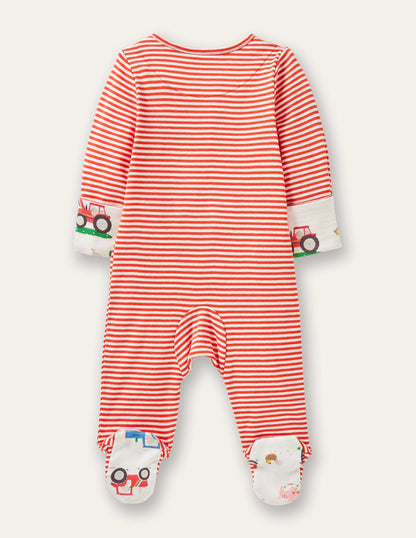 Appliqué Zip Sleepsuit-Ivory/Jam Farm-2