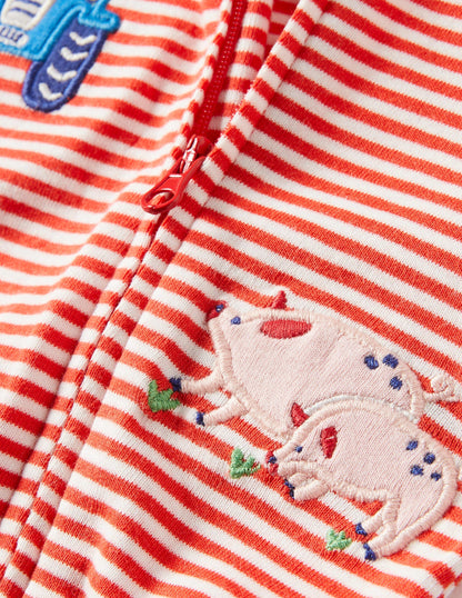 Appliqué Zip Sleepsuit-Ivory/Jam Farm-3