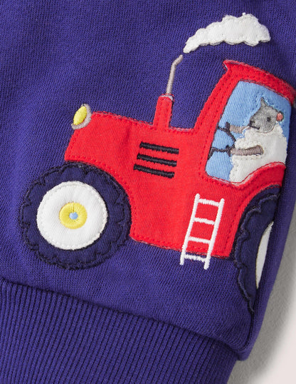 Appliqué Shaggy Hoodie-Starboard Blue Tractor-3