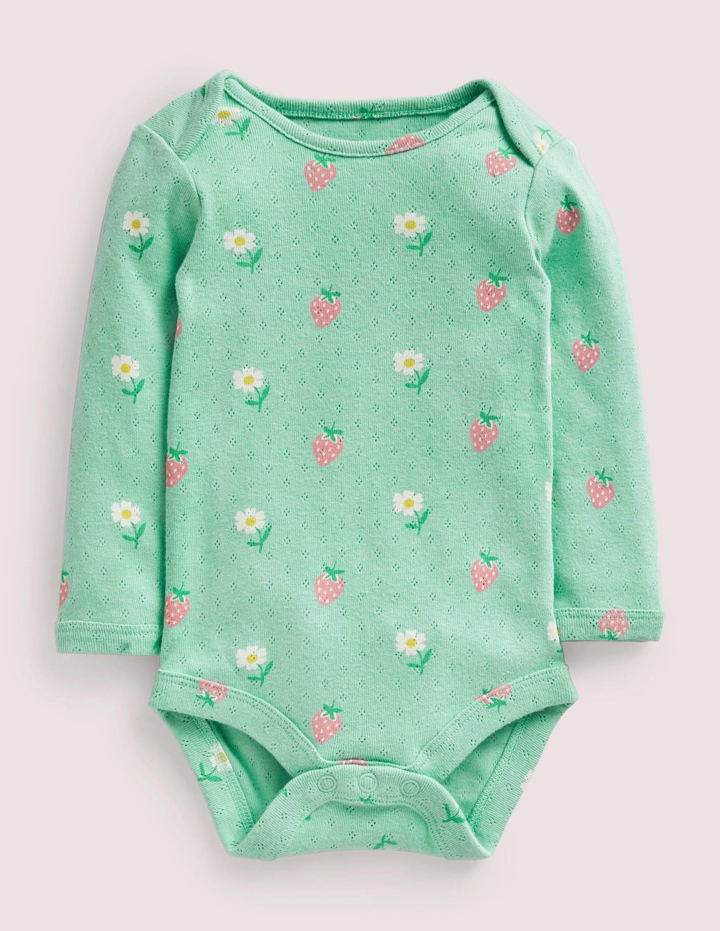 Baby Pointelle Body-Green Daisies/Strawberries