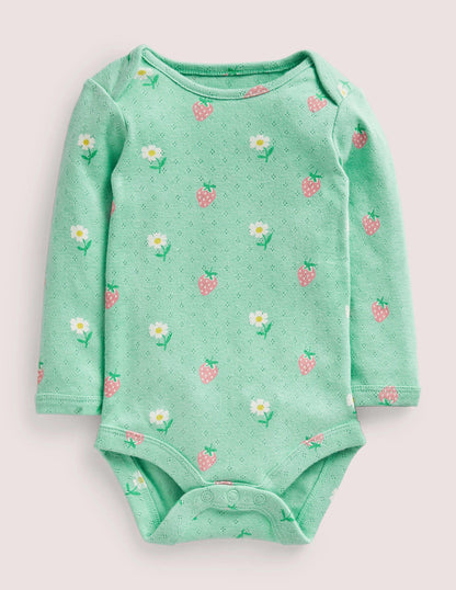 Baby Pointelle Body-Green Daisies/Strawberries-1