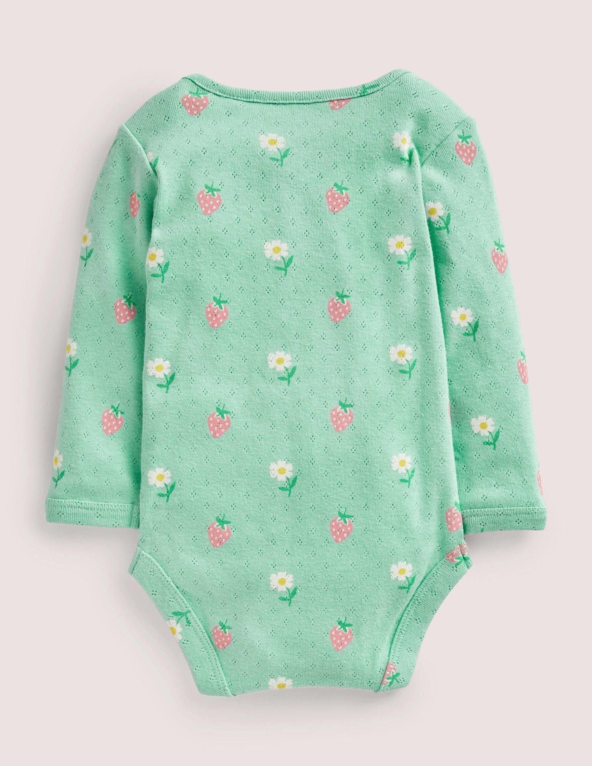 Baby Pointelle Body-Green Daisies/Strawberries-2