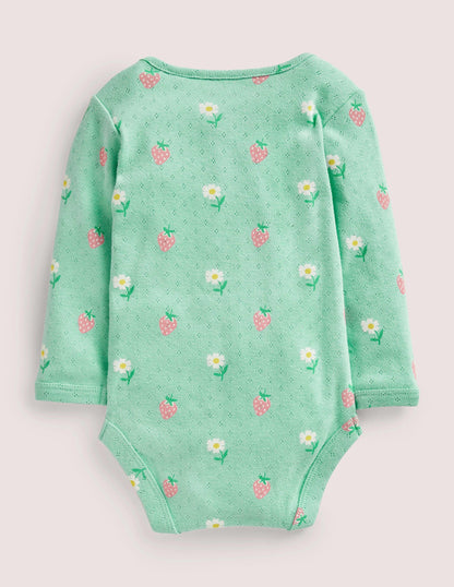 Baby Pointelle Body-Green Daisies/Strawberries-2