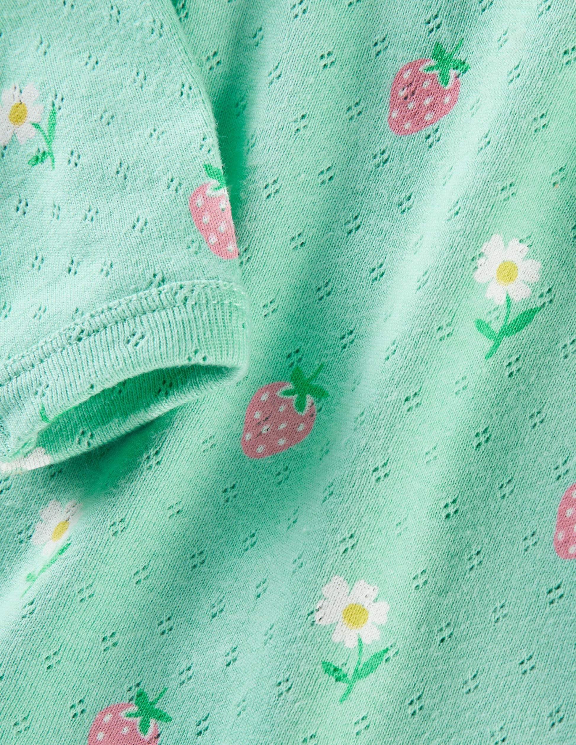 Baby Pointelle Body-Green Daisies/Strawberries-3