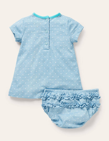 Appliqué Jersey Dress-Ivory/Aqua Jellyfish-5